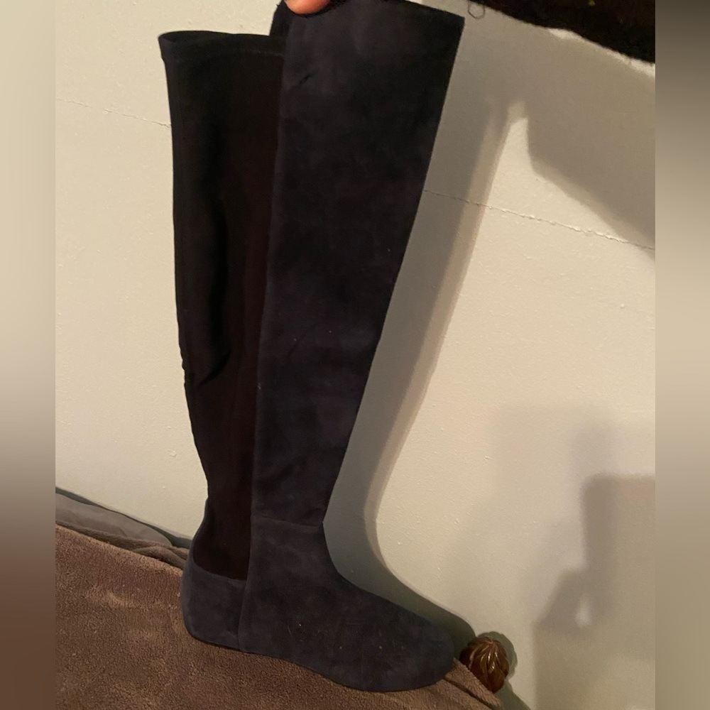 Stuar weitzman navy suede over the knee flat boots
